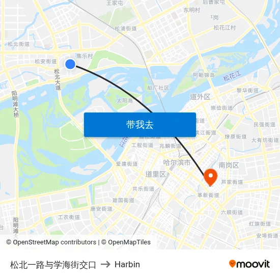 松北一路与学海街交口 to Harbin map