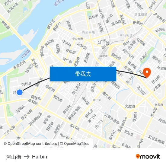 河山街 to Harbin map