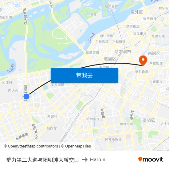 群力第二大道与阳明滩大桥交口 to Harbin map