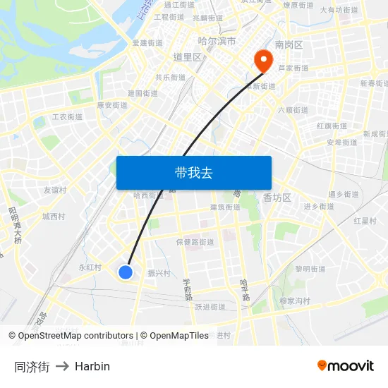 同济街 to Harbin map