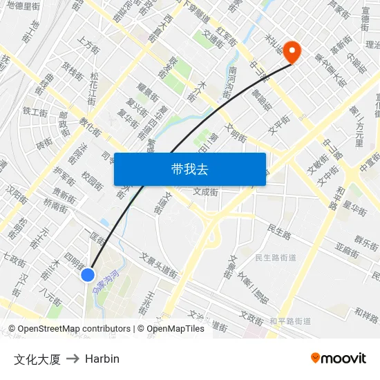 文化大厦 to Harbin map