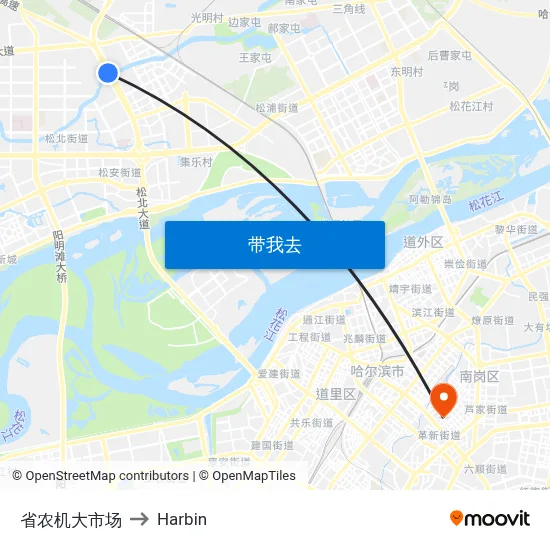 省农机大市场 to Harbin map