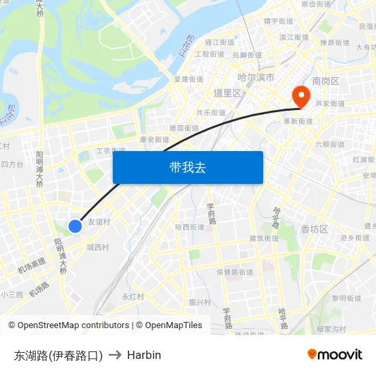 东湖路(伊春路口) to Harbin map