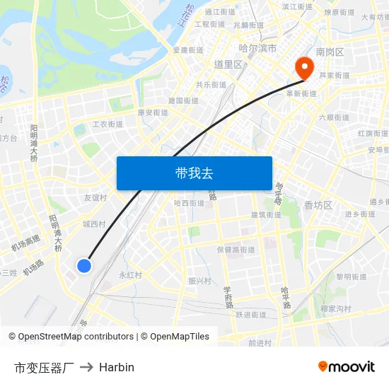 市变压器厂 to Harbin map
