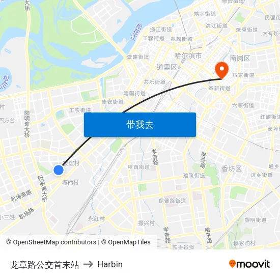 龙章路公交首末站 to Harbin map