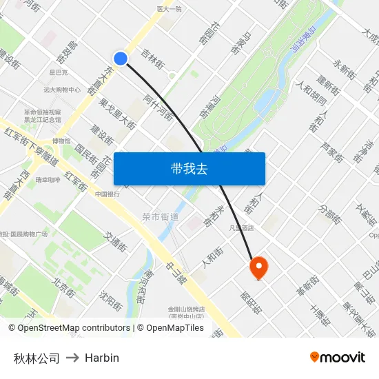 秋林公司 to Harbin map