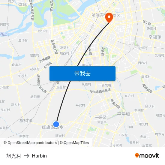 旭光村 to Harbin map