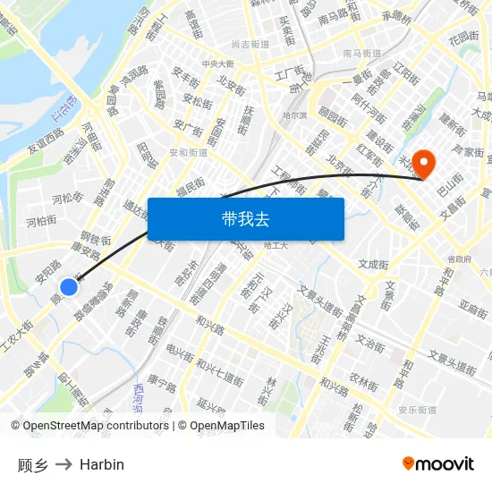 顾乡 to Harbin map