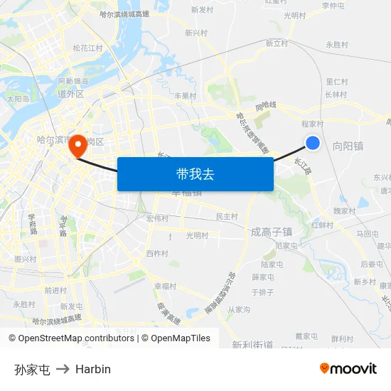 孙家屯 to Harbin map