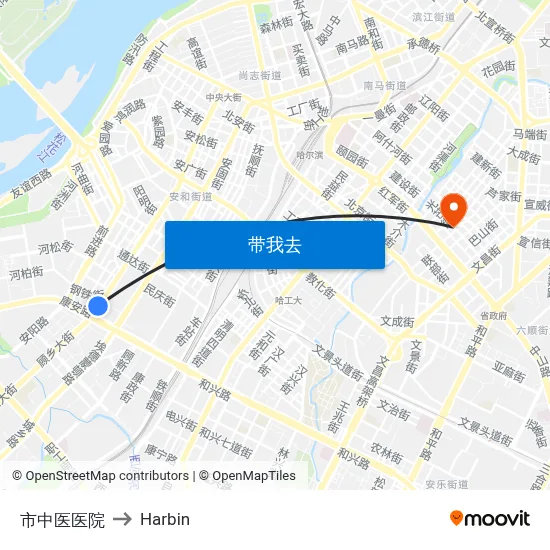 市中医医院 to Harbin map