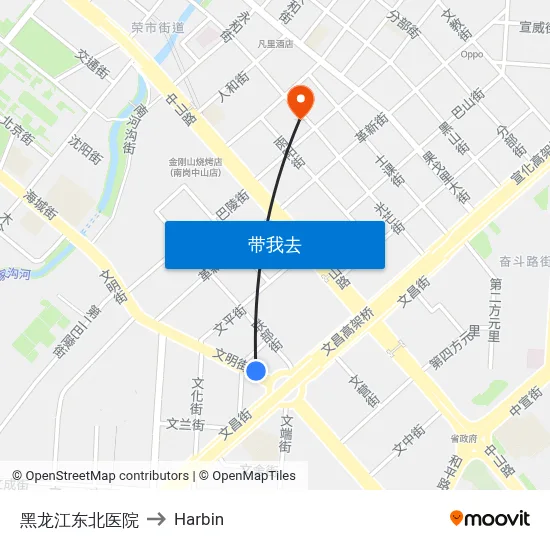 黑龙江东北医院 to Harbin map