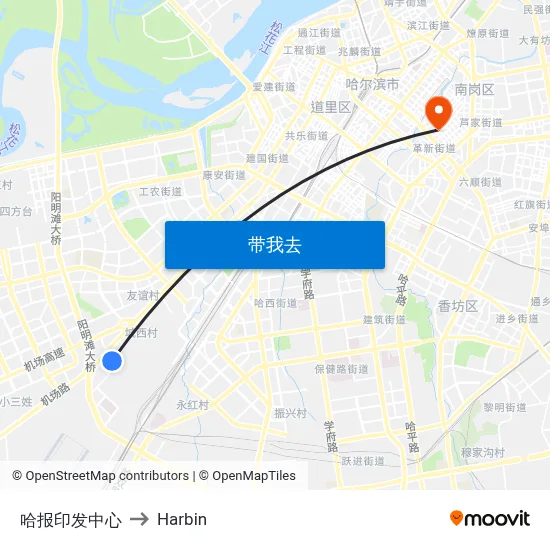 哈报印发中心 to Harbin map
