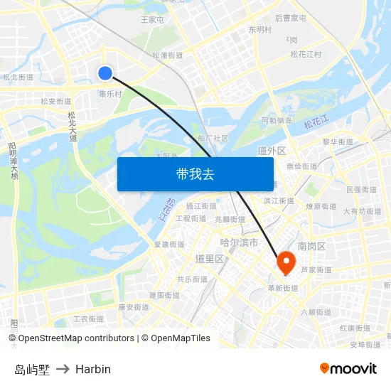 岛屿墅 to Harbin map