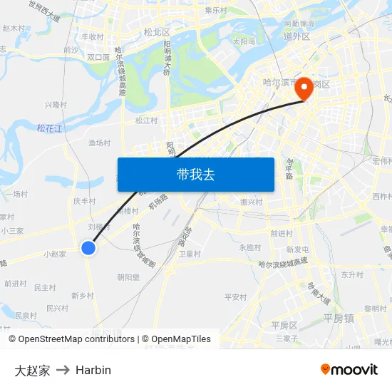 大赵家 to Harbin map