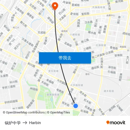 锅炉中学 to Harbin map