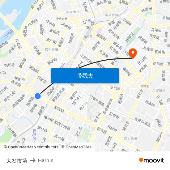 大发市场 to Harbin map