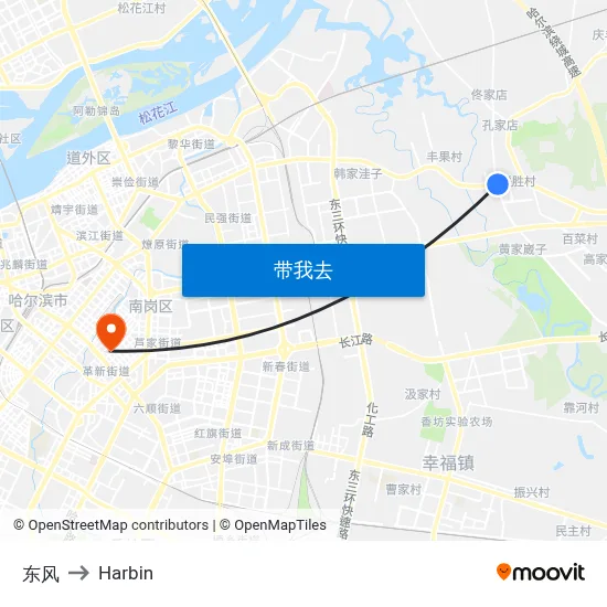 东风 to Harbin map