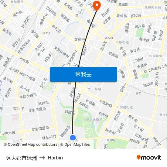 远大都市绿洲 to Harbin map