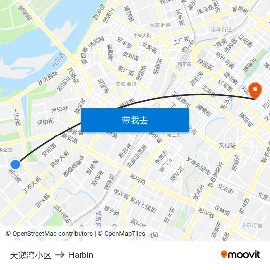天鹅湾小区 to Harbin map