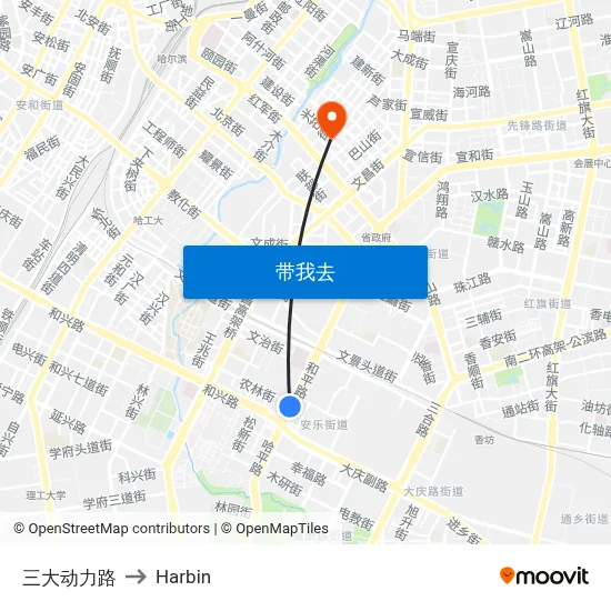 三大动力路 to Harbin map