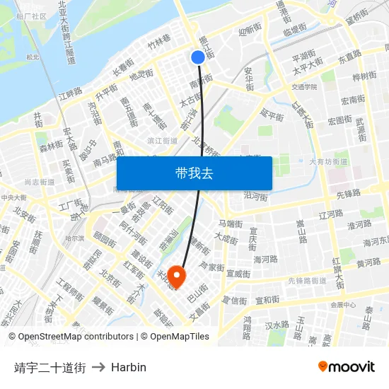 靖宇二十道街 to Harbin map