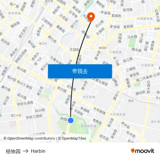 植物园 to Harbin map
