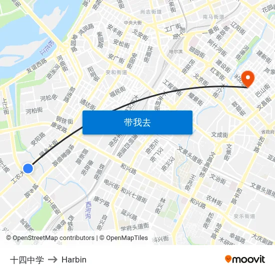 十四中学 to Harbin map