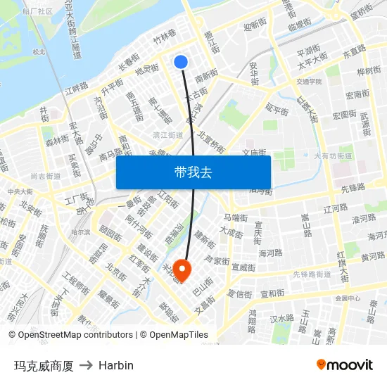 玛克威商厦 to Harbin map