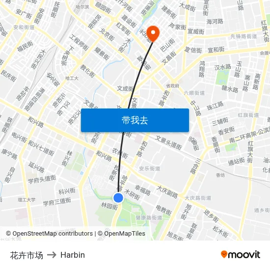 花卉市场 to Harbin map