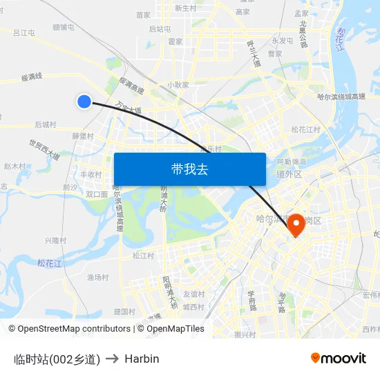 临时站(002乡道) to Harbin map