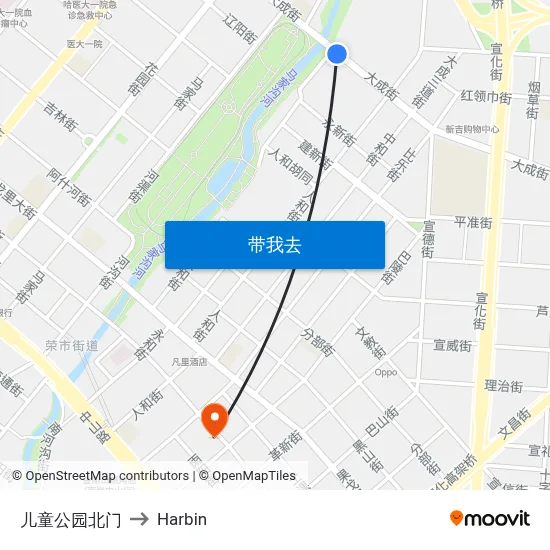 儿童公园北门 to Harbin map