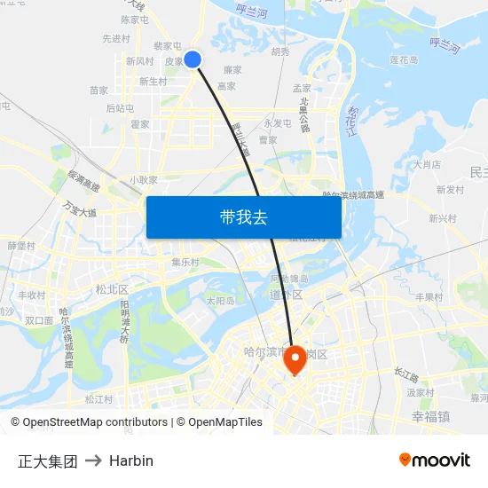 正大集团 to Harbin map