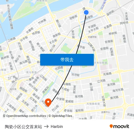 陶瓷小区公交首末站 to Harbin map