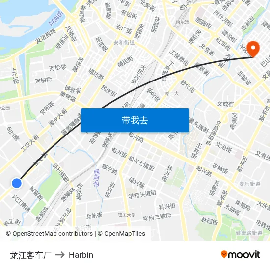 龙江客车厂 to Harbin map