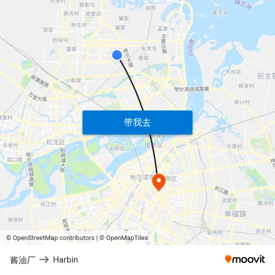 酱油厂 to Harbin map