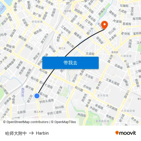 哈师大附中 to Harbin map