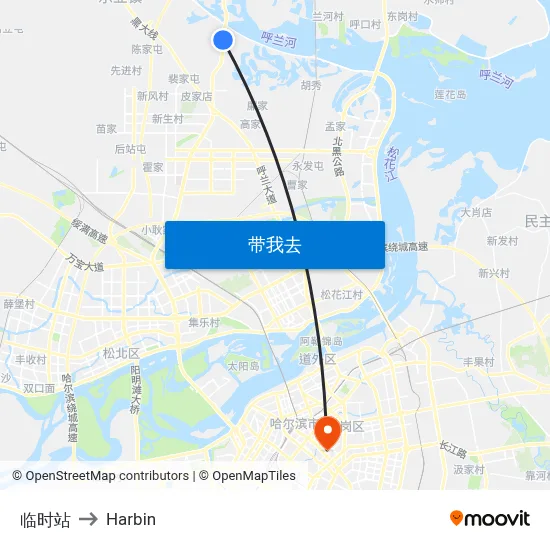 临时站 to Harbin map