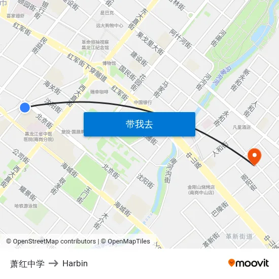 萧红中学 to Harbin map