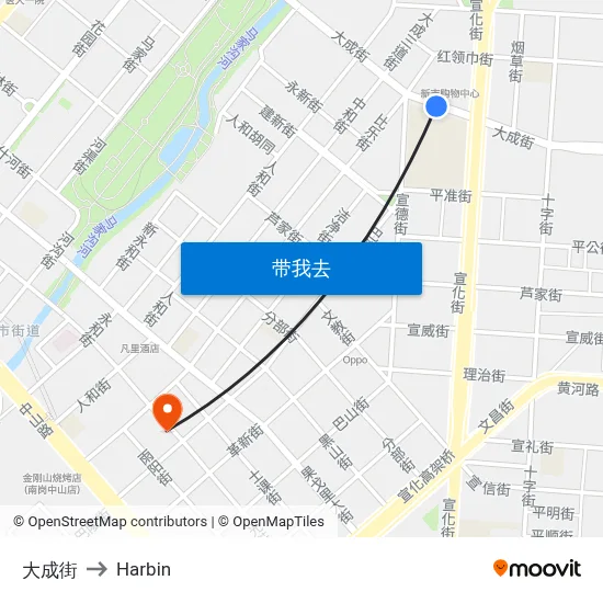 大成街 to Harbin map