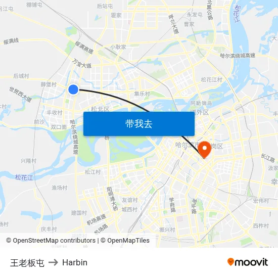 王老板屯 to Harbin map