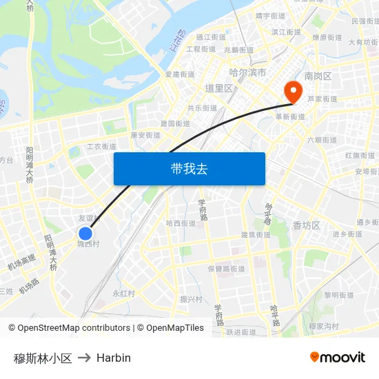 穆斯林小区 to Harbin map
