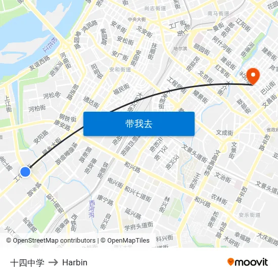 十四中学 to Harbin map