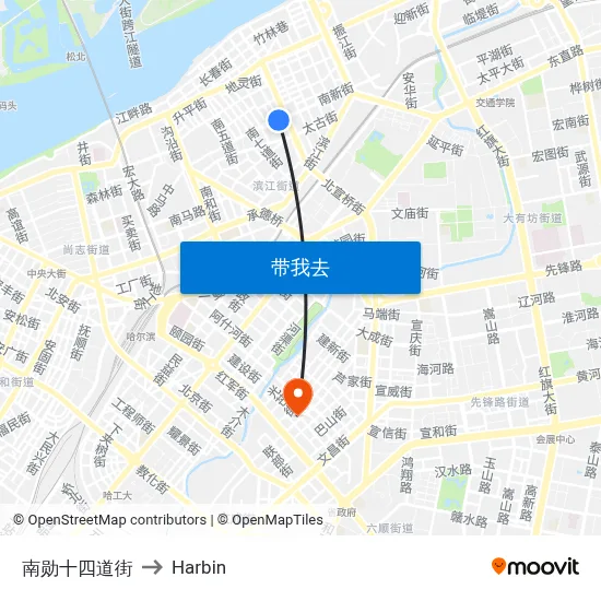 南勋十四道街 to Harbin map