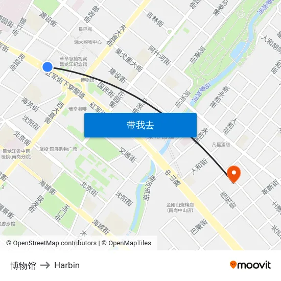 博物馆 to Harbin map