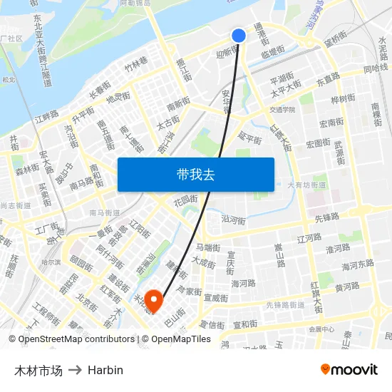 木材市场 to Harbin map