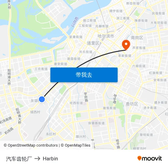 汽车齿轮厂 to Harbin map