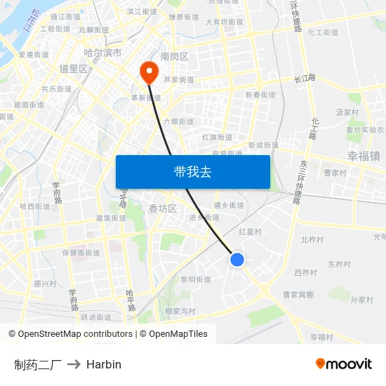 制药二厂 to Harbin map