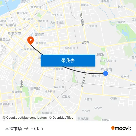 幸福市场 to Harbin map