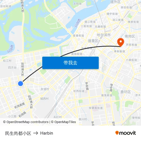 民生尚都小区 to Harbin map