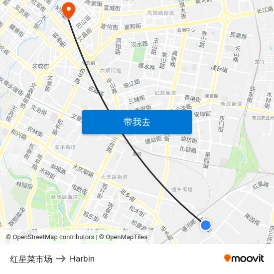 红星菜市场 to Harbin map